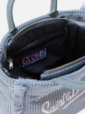 Borsa a mano Vanity Mini Corduroy in velluto a coste e faux suede azzurro polvere