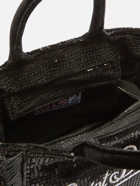 Vanity Mini Velvet Handbag in black velvet with sequins