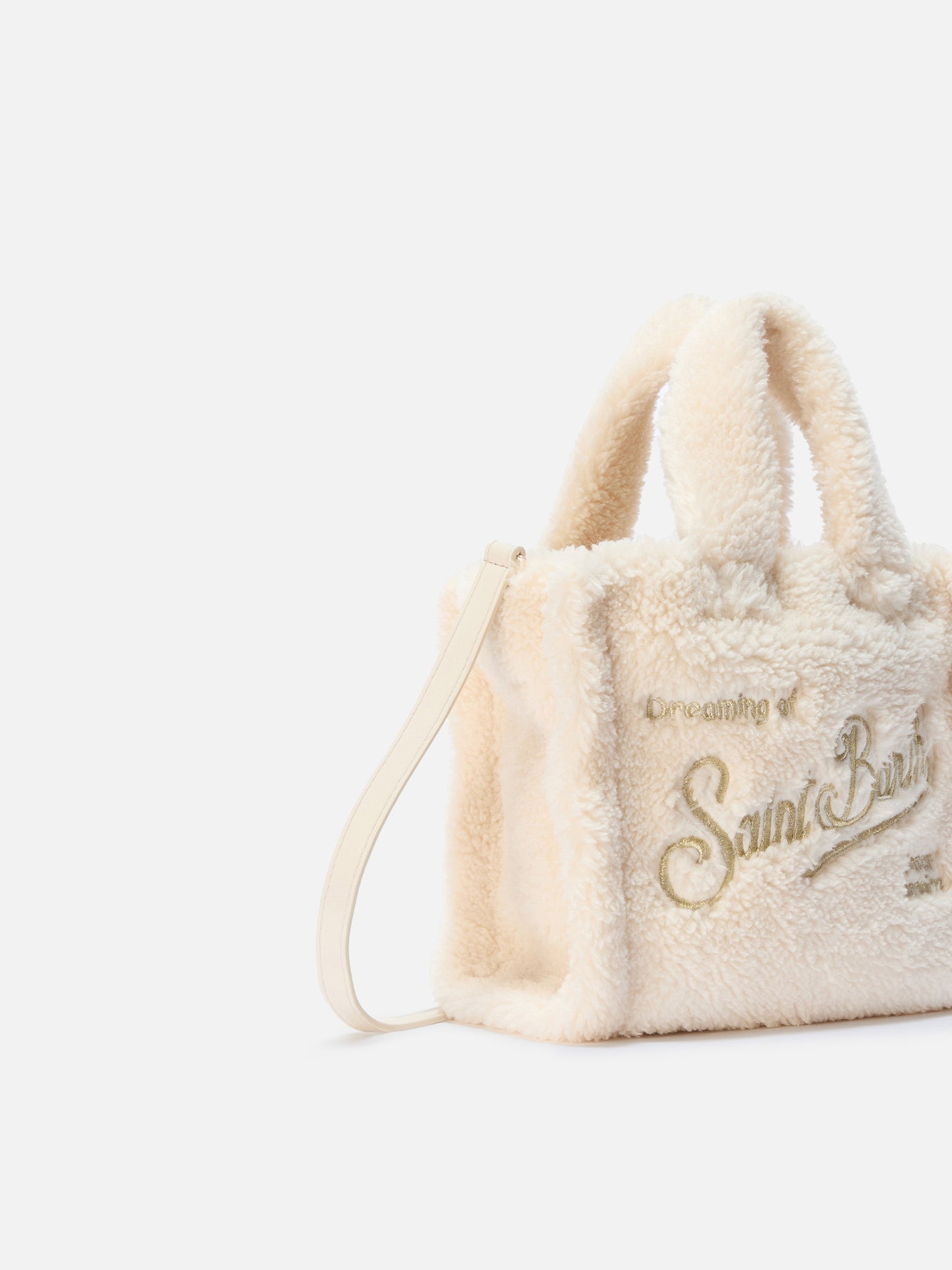 Vanity Mini Teddy Handbag in white sherpa