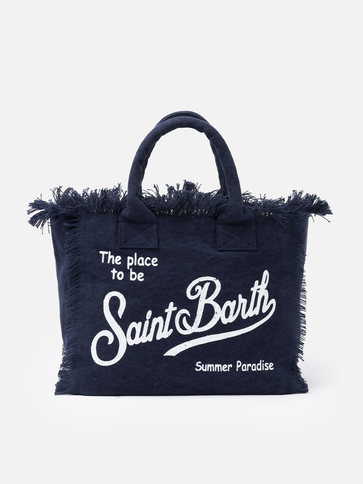 Borsa a spalla Vanity in canvas di cotone blue navy