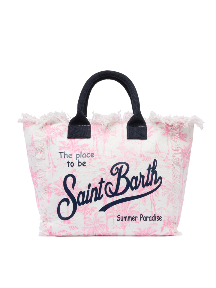 Pink cotton canvas Vanity tote bag with toile de jouy print