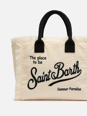 Off-white terry embossed Vanity Sponge tote bag with black details - MC2 Saint Barth