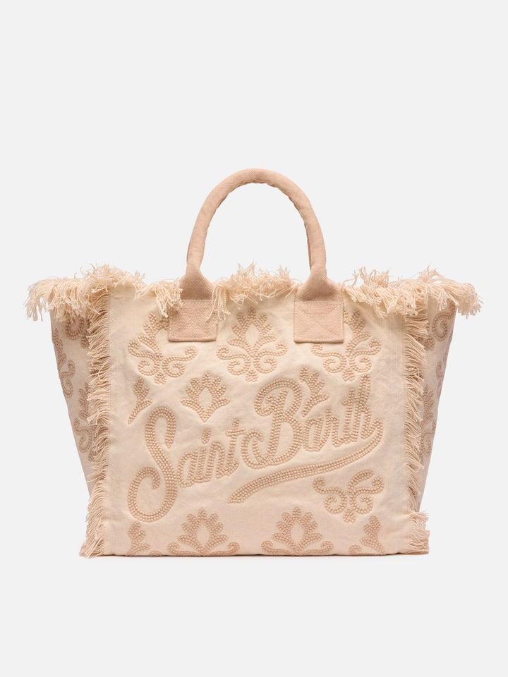 Borsa a spalla Vanity Rug in cotone beige e bianco