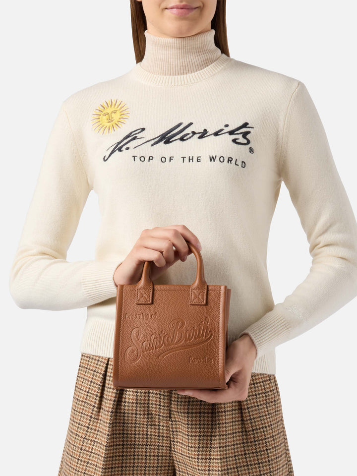 Borsa a spalla Vanity Bag Mini in pelle martellata cammello