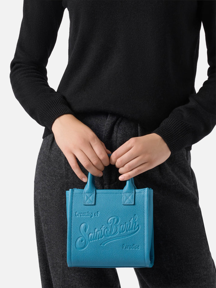 Borsa a spalla Vanity Bag Mini in pelle martellata ottanio