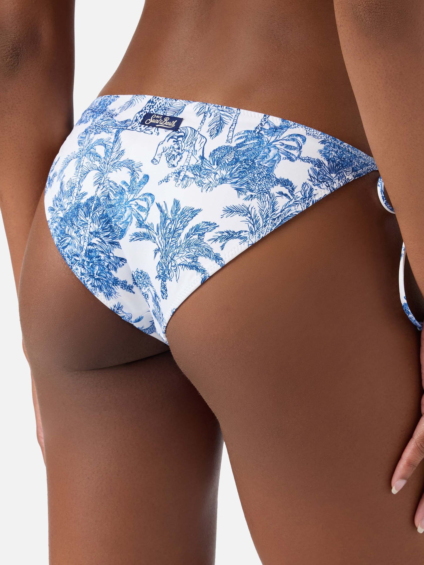Bas de bikini classique Virgo à imprimé toile de Jouy bleu
