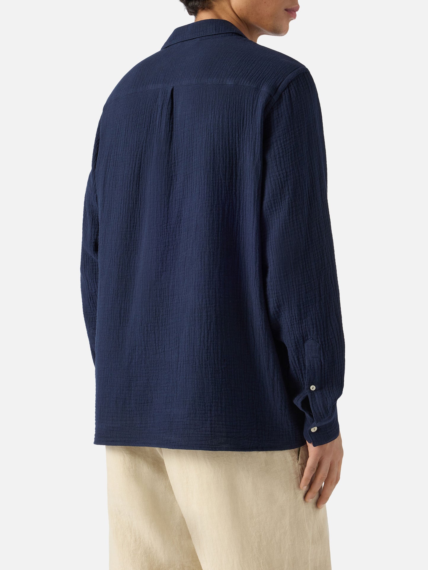 Ventotene waffle cotton polo in navy blue