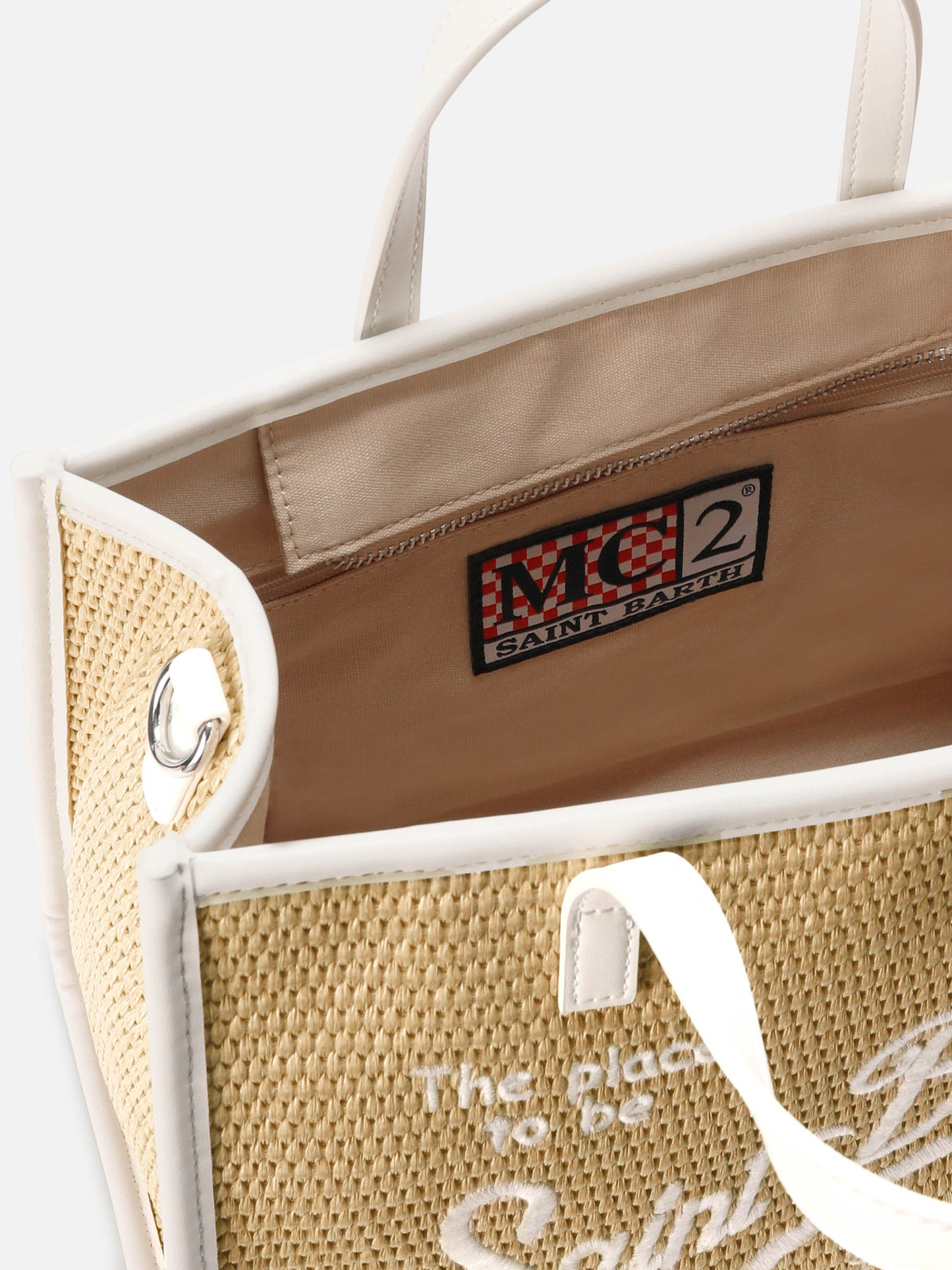 Sac Vivian medium effet paille avec logo brodé blanc