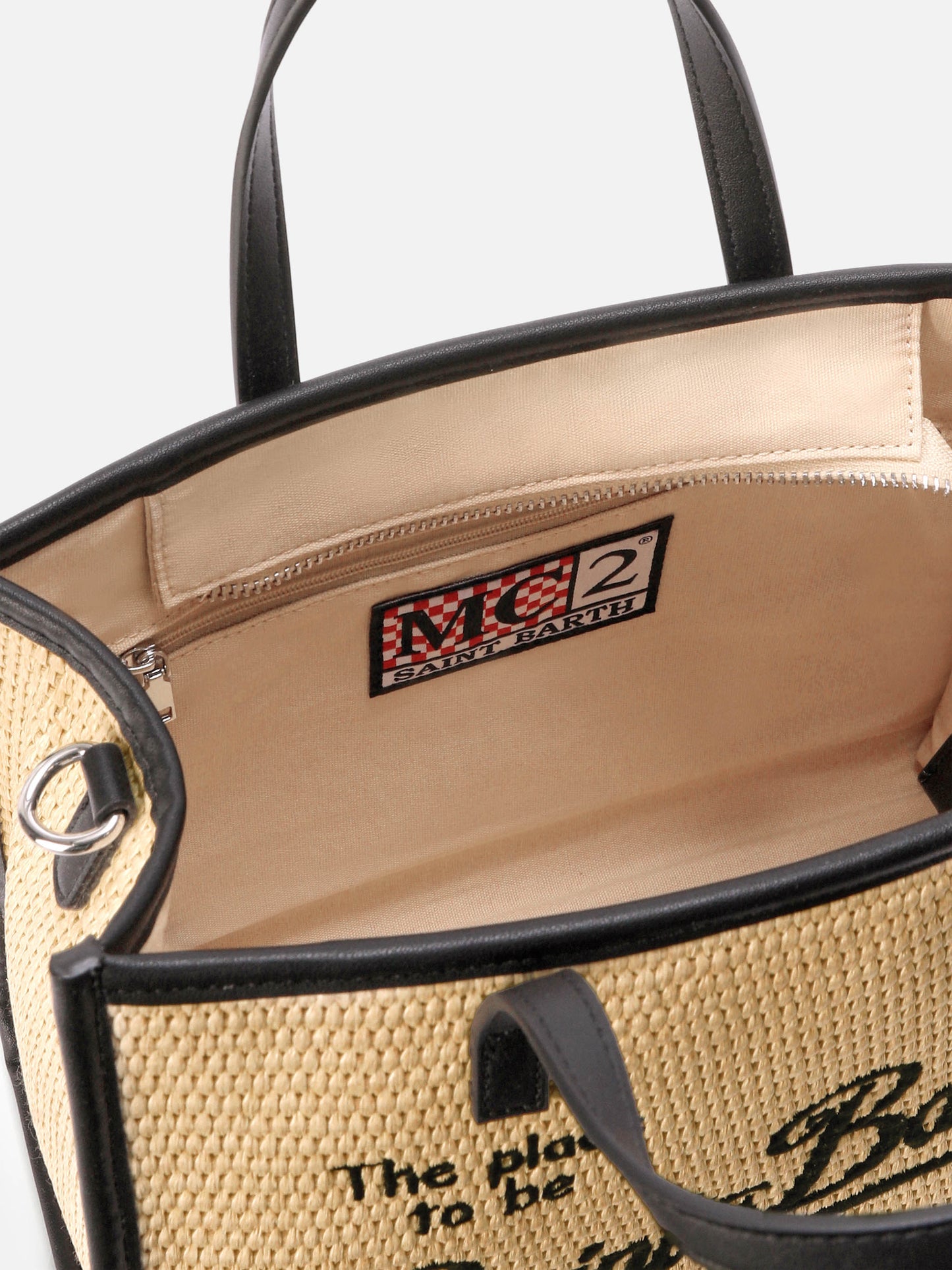 Vivian medium straw effect bag with black embroidered logo