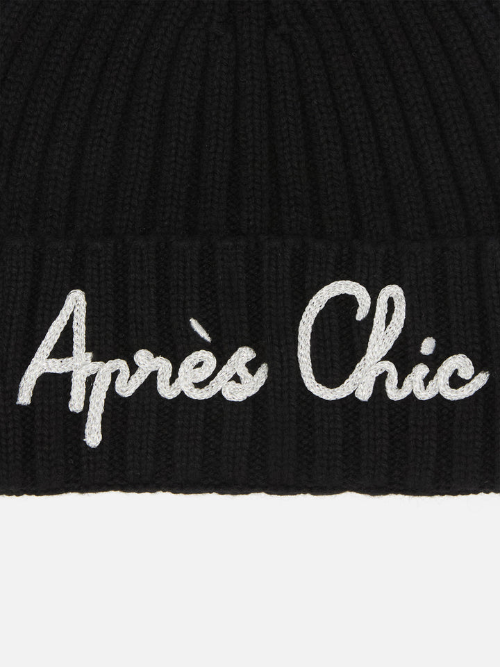 Berretto Wengen in misto cashmere nero con ricamo lurex Apres Chic