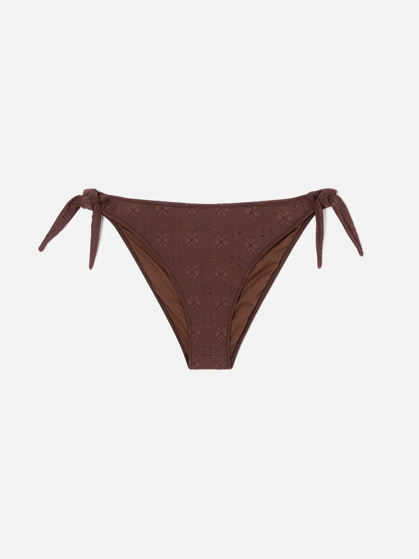 Yali classic bikini bottoms in brown sangallo fabric with daisy embroidery