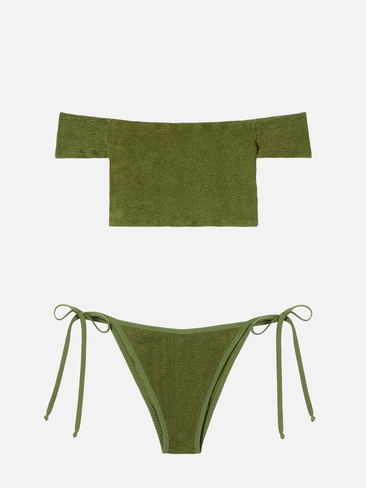 Bikini Zena Marielle con spallina larga in crinkle verde militare