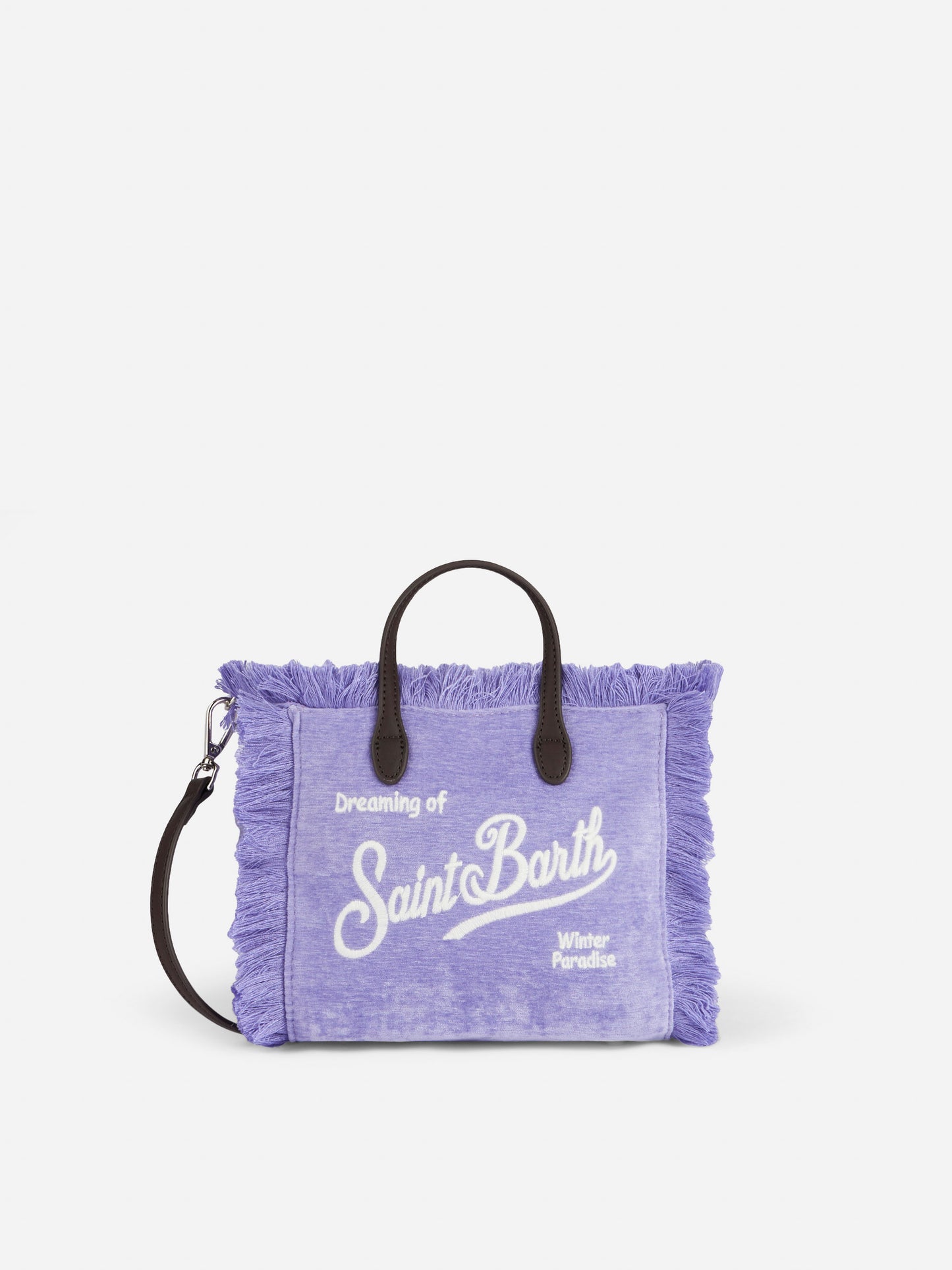 Borsa Mini Vanity con frange in velluto lilla