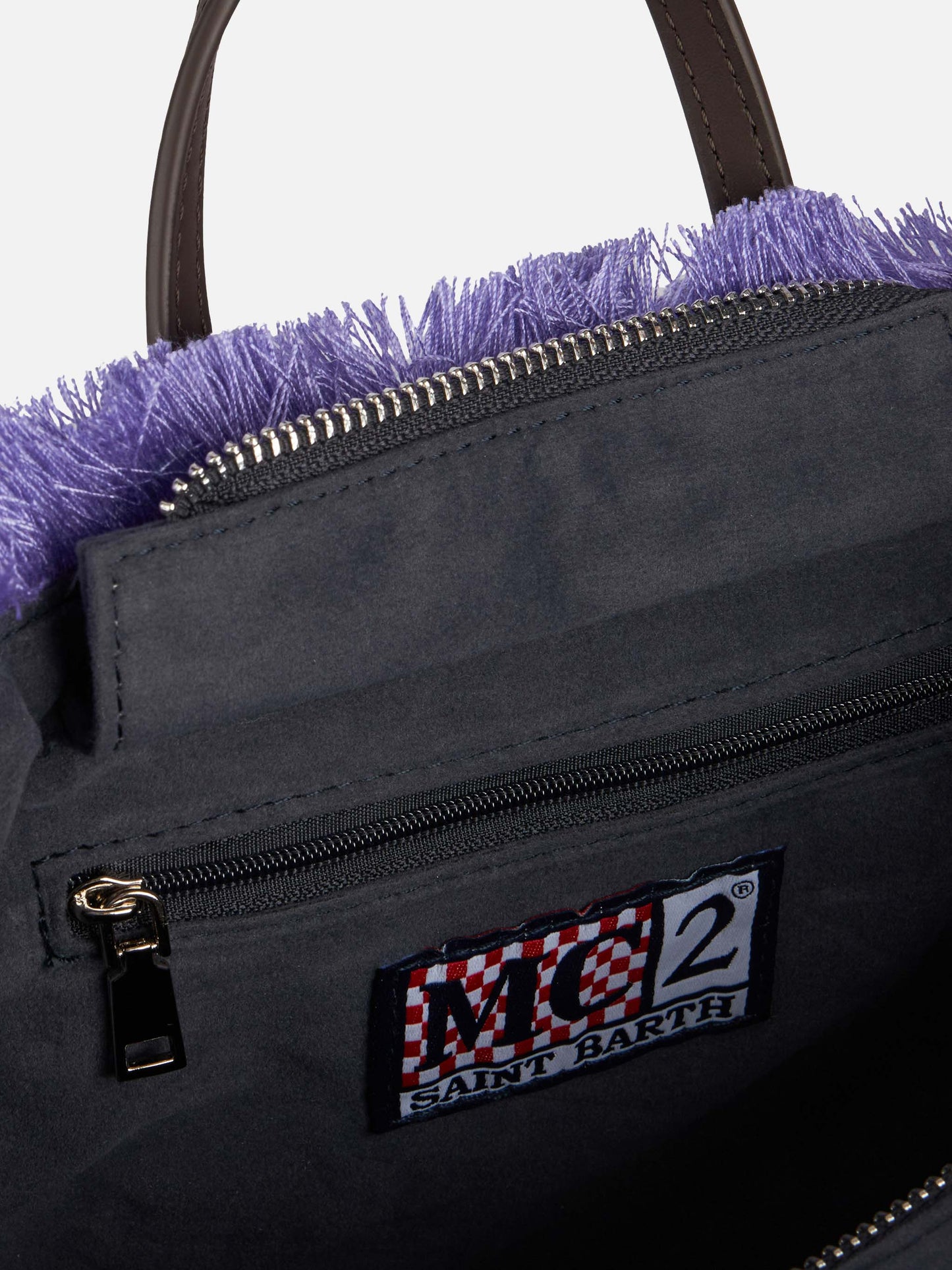 Borsa Mini Vanity con frange in velluto lilla