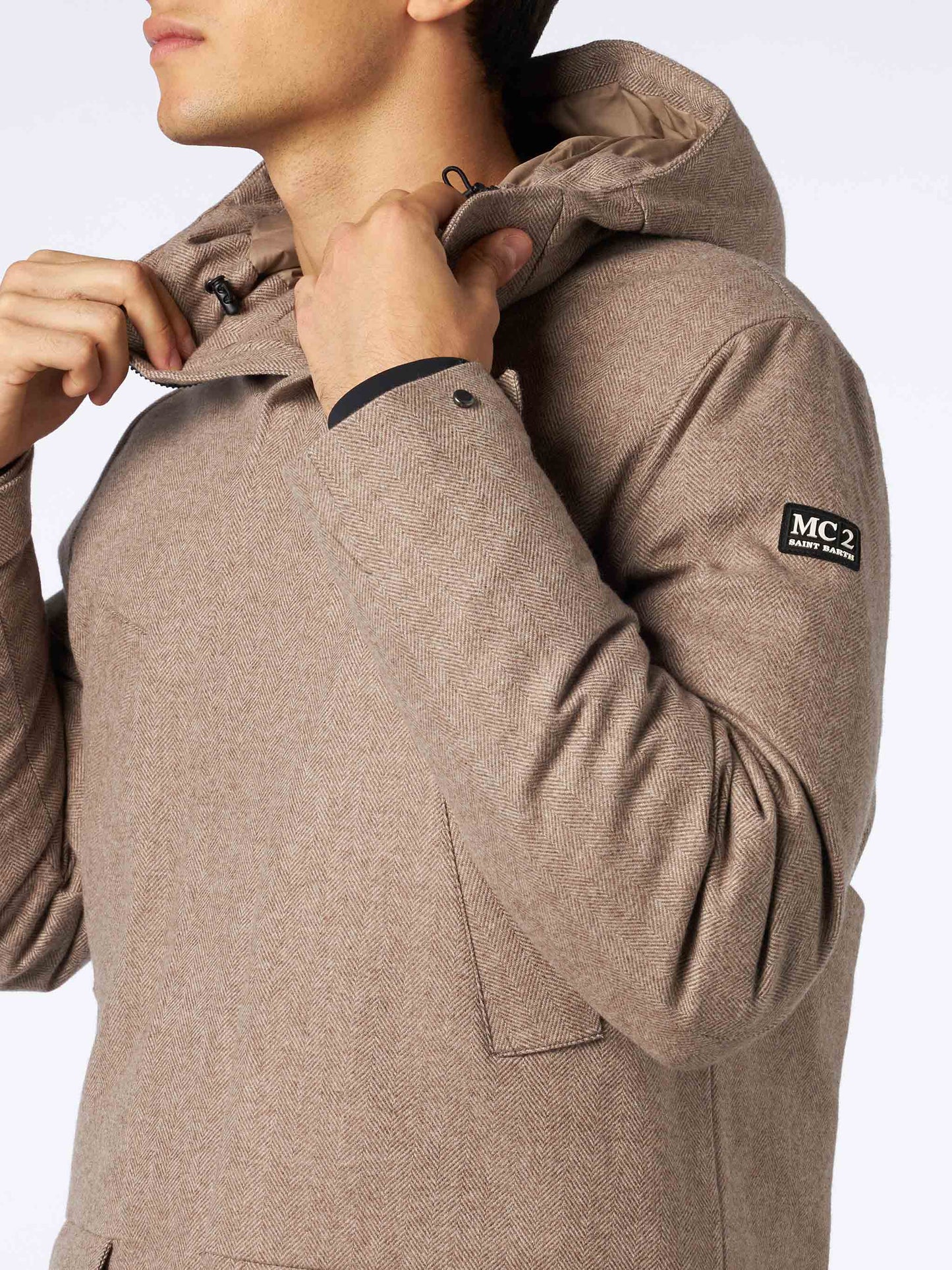 Man hooded parka Voyager with herringbone print - MC2 Saint Barth