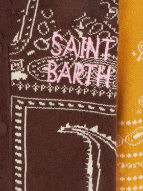Girl long cardigan with bandanna print - MC2 Saint Barth