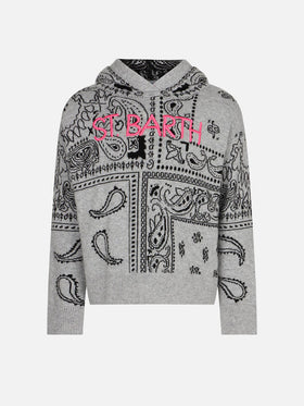 Girl cropped knit hoodie with bandanna print - MC2 Saint Barth