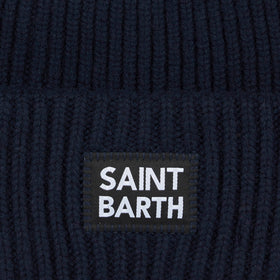Boy blue ribbed beanie with Saint Barth label - MC2 Saint Barth