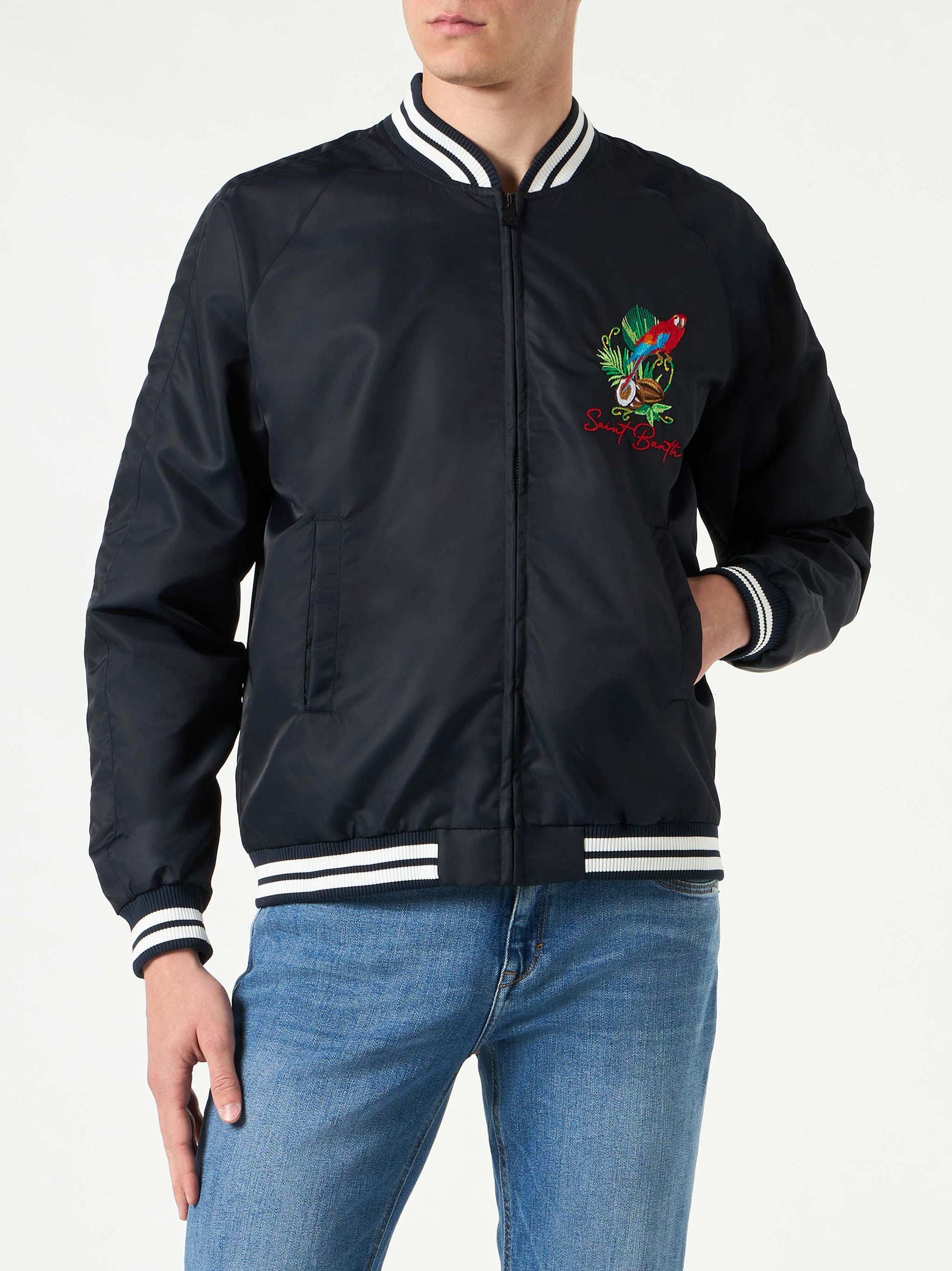 Man blue navy jacket with parrots embroidery - MC2 Saint Barth