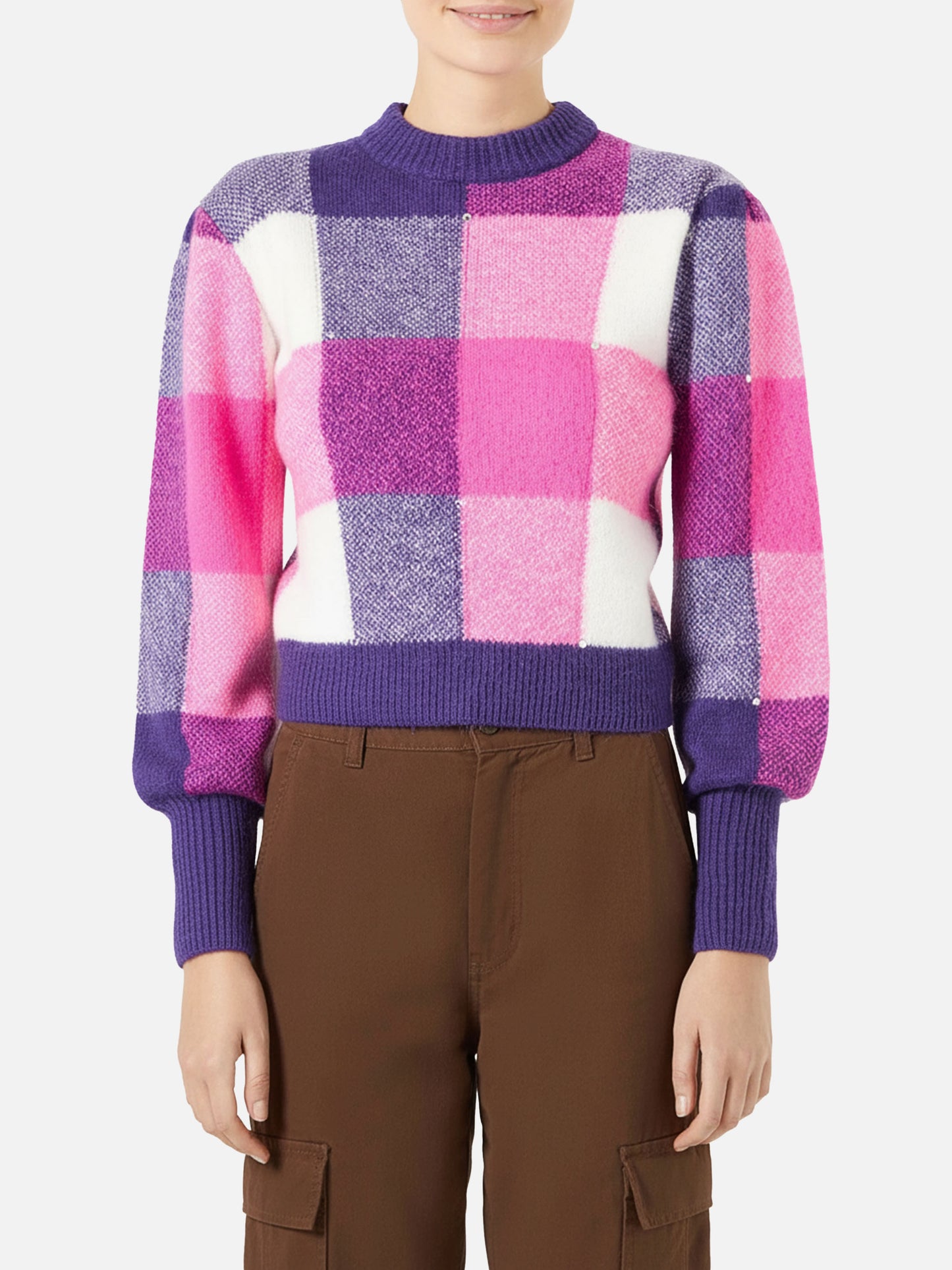 Woman brushed sweater with rhinestones
