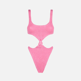 Knotted pink crinkle trikini