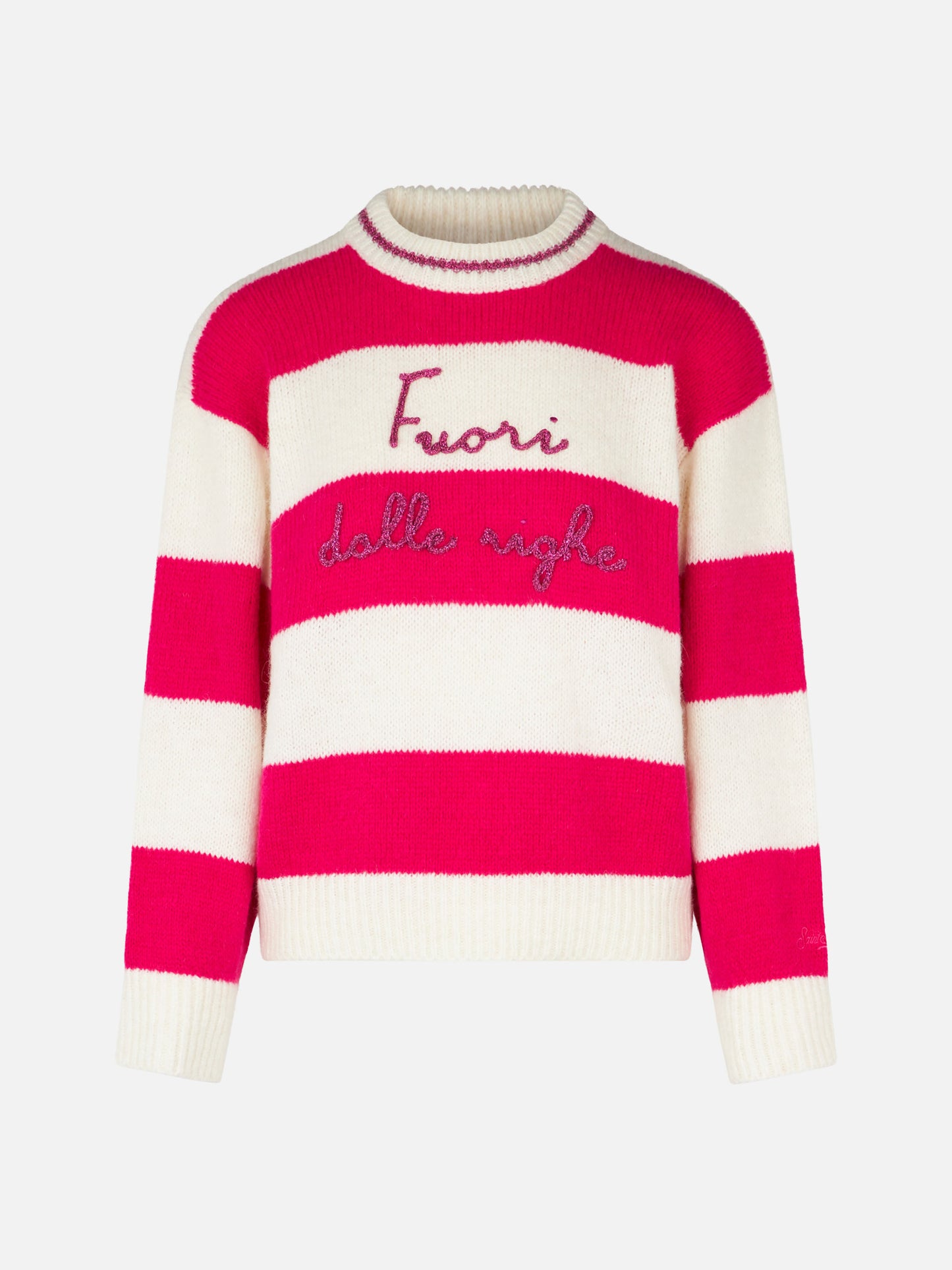Woman boxy shape soft sweater with Fuori dalle righe embroidery