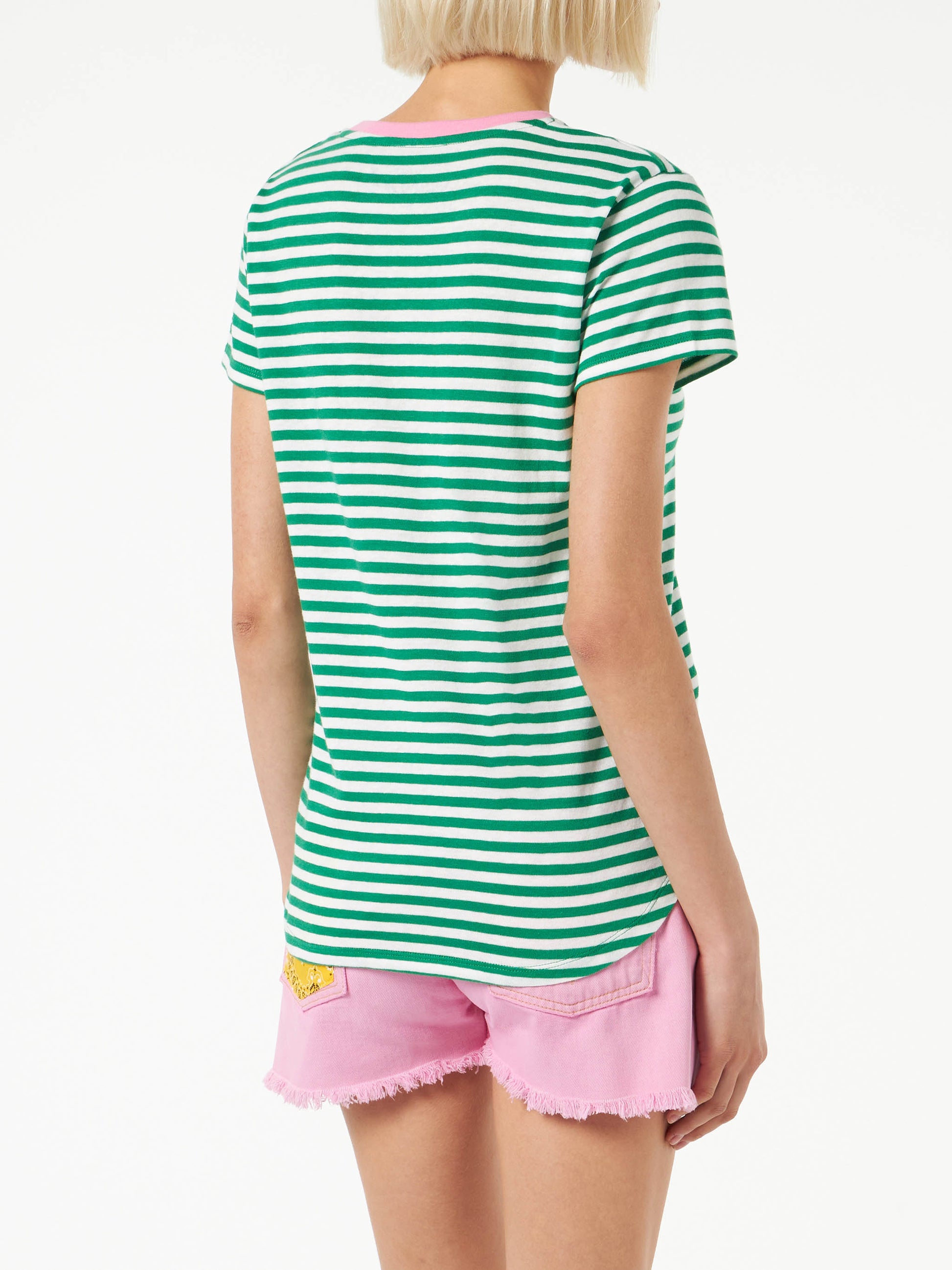 Green cotton t-shirt with Madame à la plage embroidery - MC2 Saint Barth