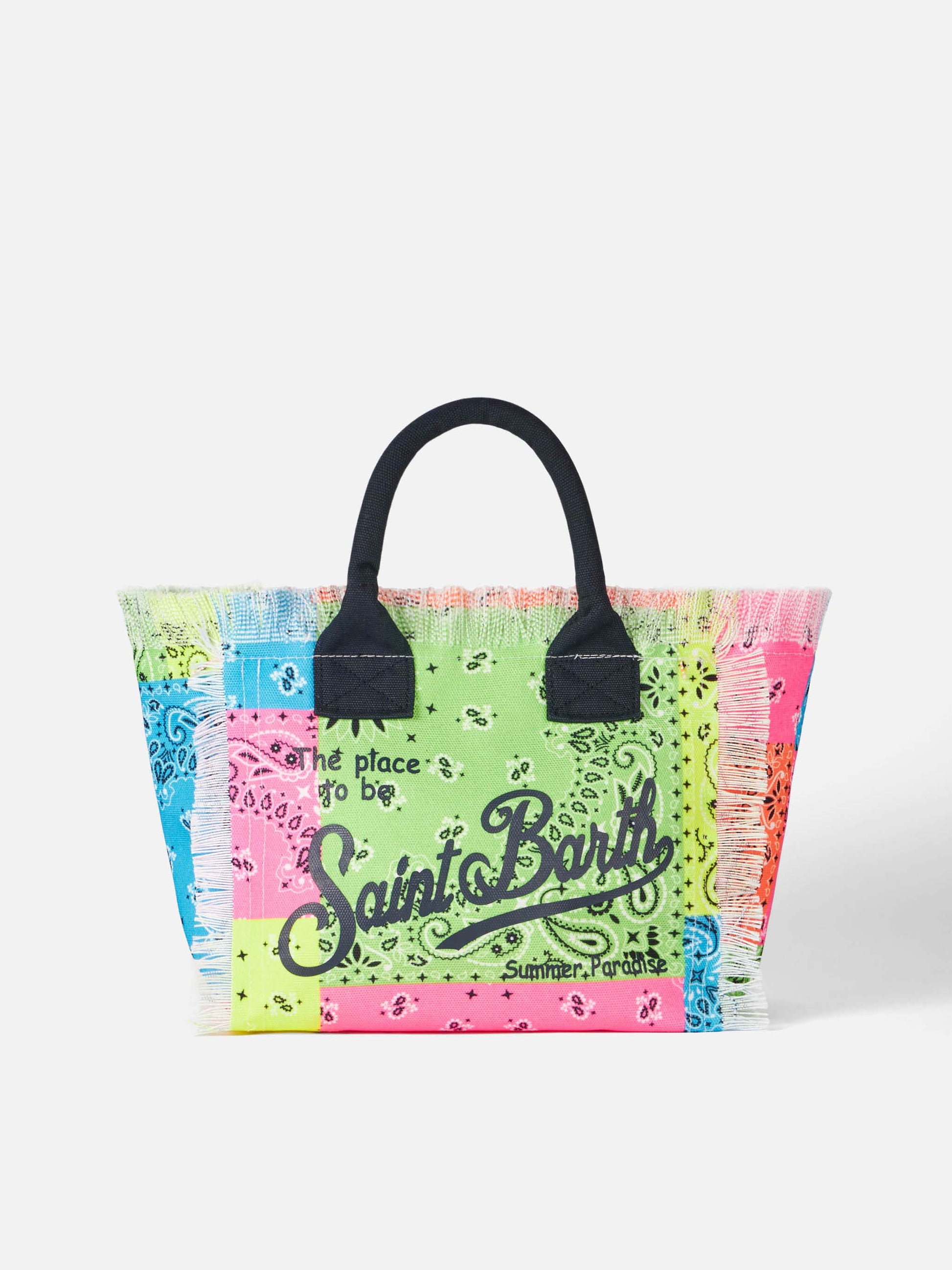 Colette cotton canvas handbag with fluo bandanna print - MC2 Saint Barth