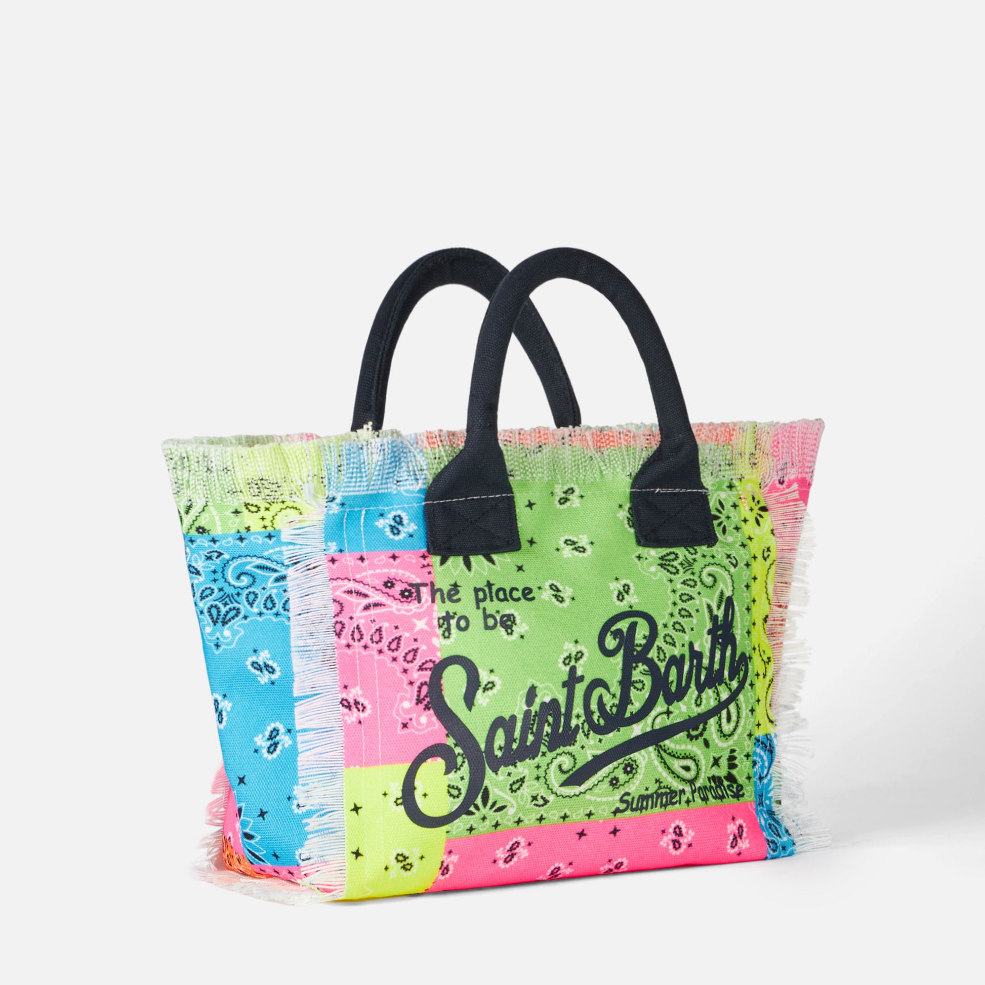 Colette cotton canvas handbag with fluo bandanna print - MC2 Saint Barth