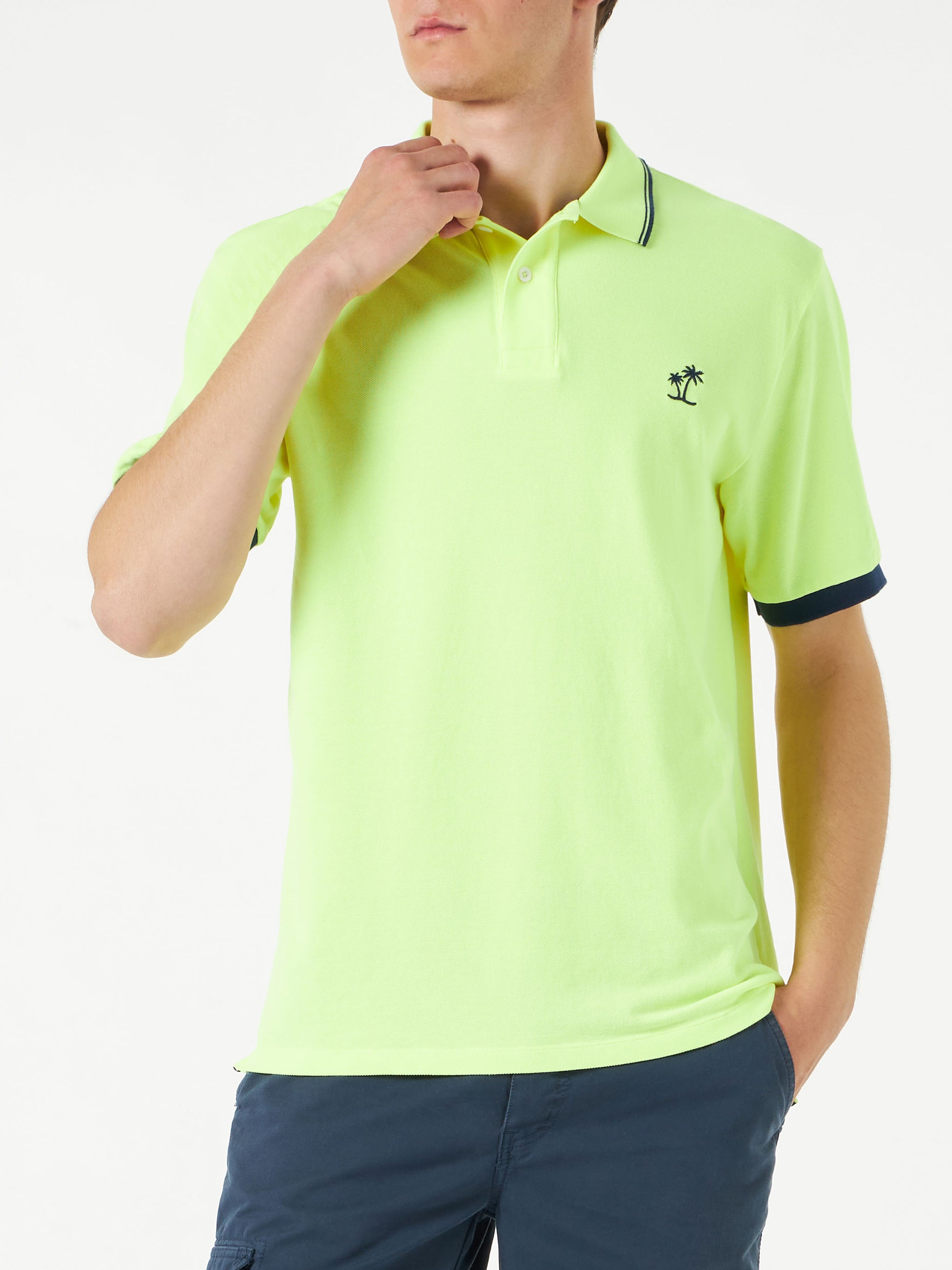 Fluo yellow piquet polo with St. Barth logo - MC2 Saint Barth