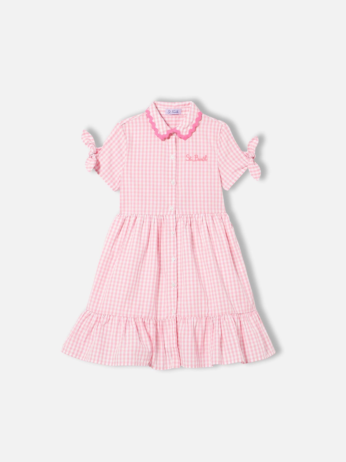Girl dress with white and pink gingham print - MC2 Saint Barth