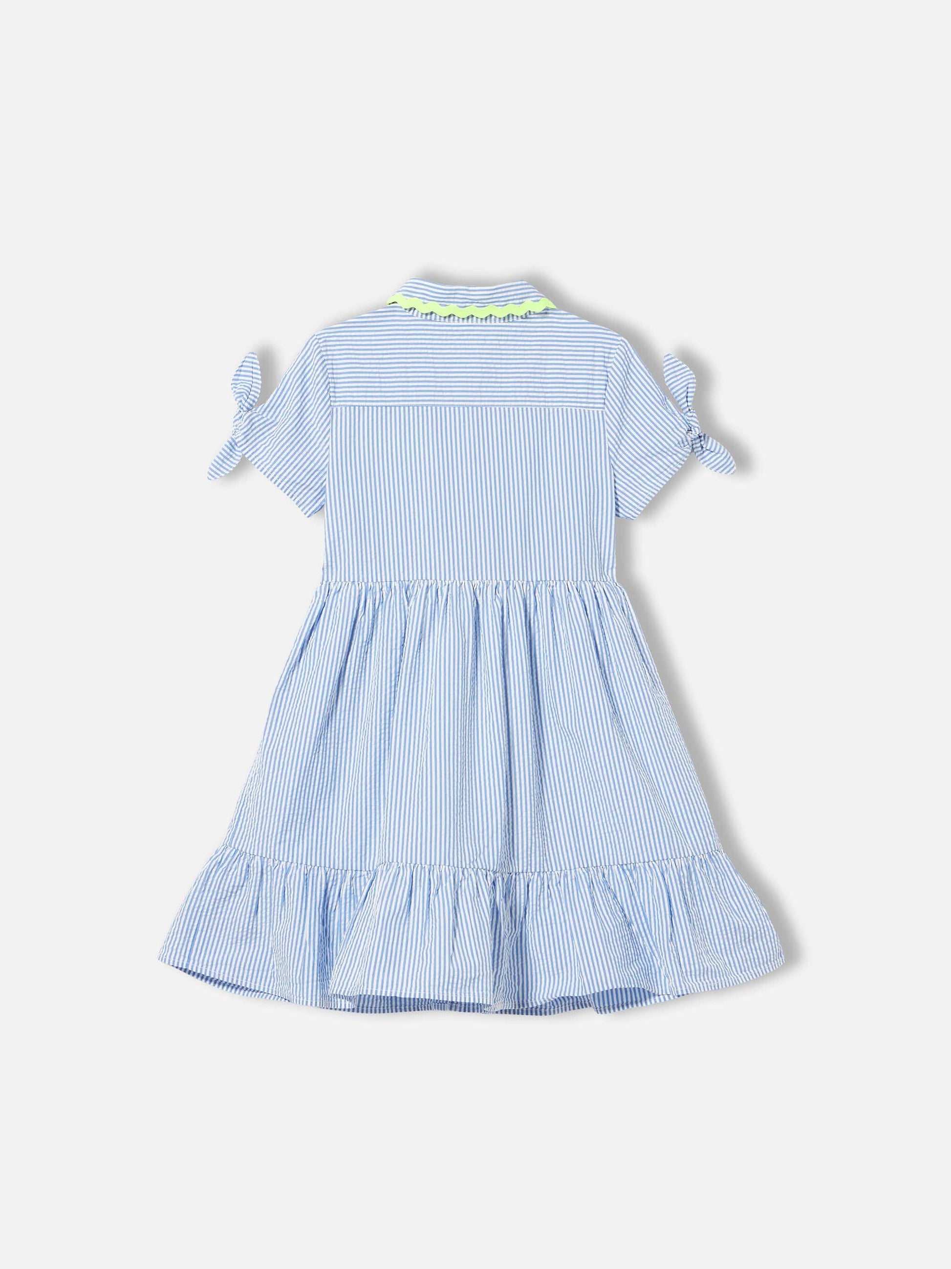 Girl dress Queenie with white and light blue stripes - MC2 Saint Barth