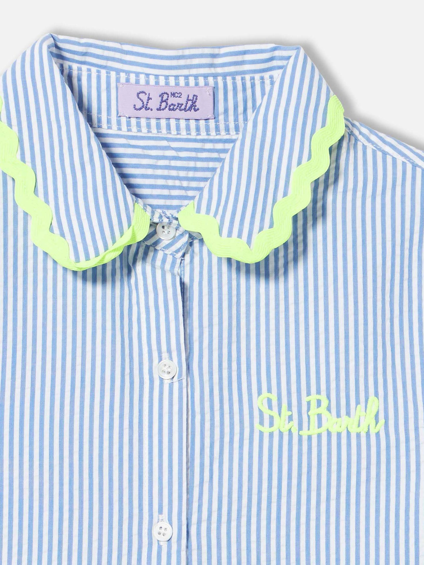 Girl dress Queenie with white and light blue stripes - MC2 Saint Barth