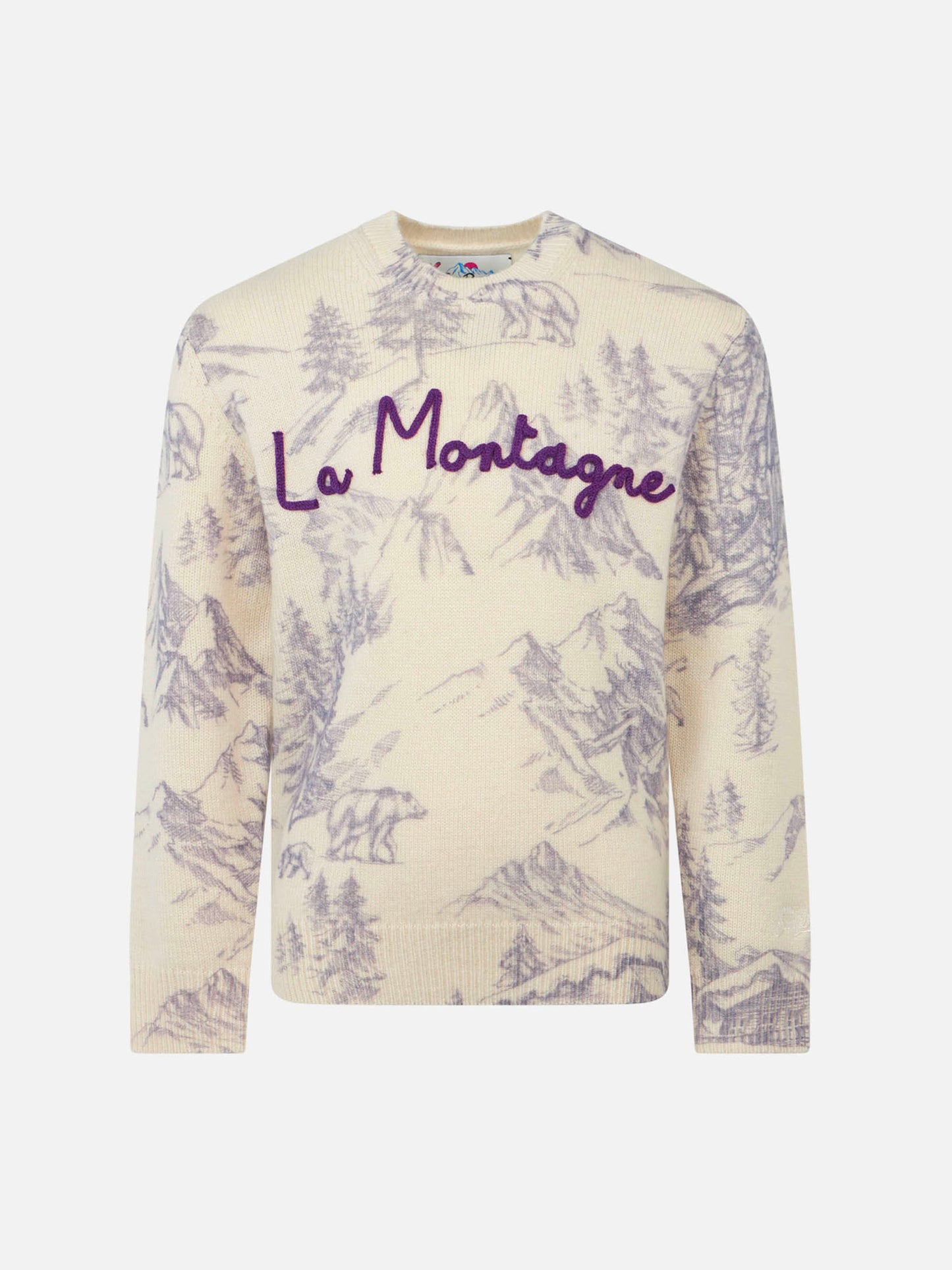 Maglione da bambina toile de jouy a girocollo con ricamo La Montagne