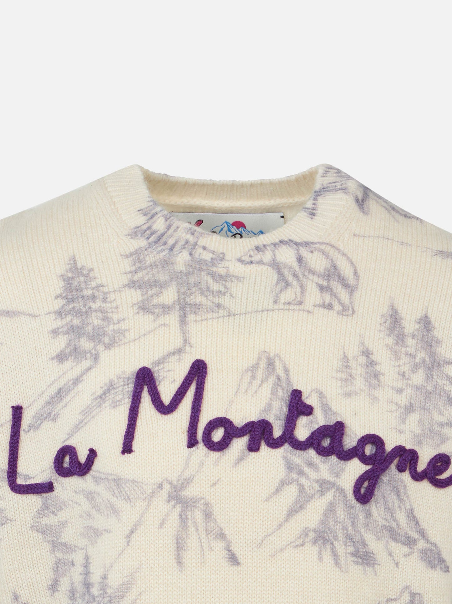 Maglione da bambina toile de jouy a girocollo con ricamo La Montagne