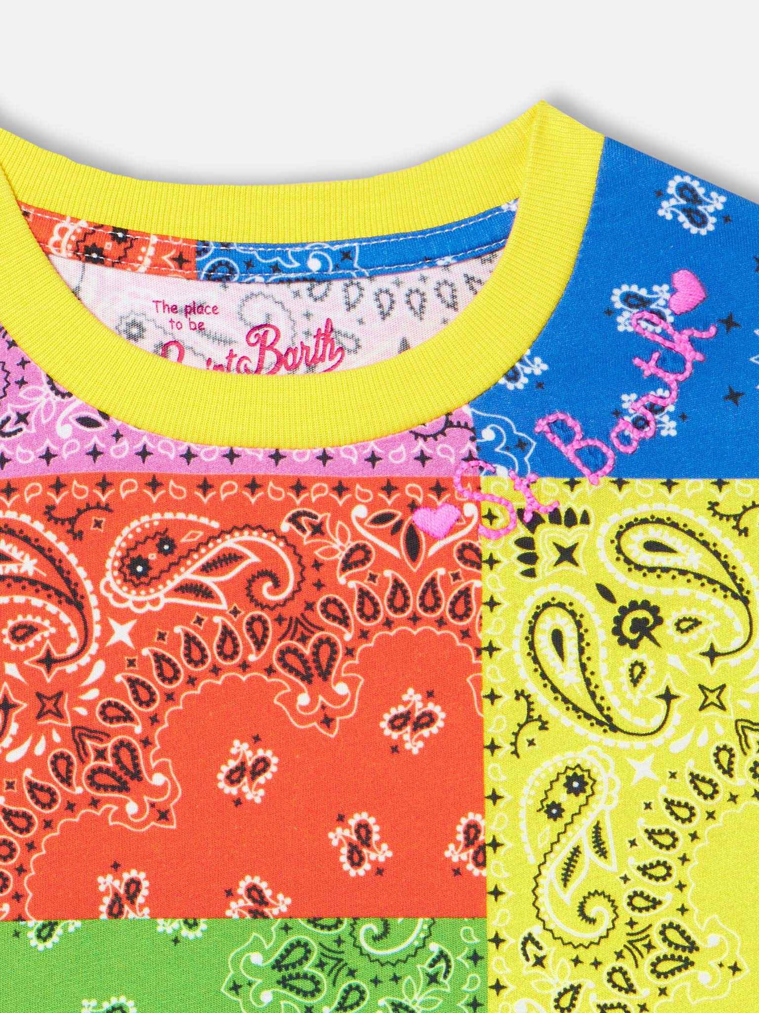 Girl cotton dress with fluo bandanna print - MC2 Saint Barth
