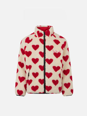 Girl sherpa jacket with hearts print - MC2 Saint Barth