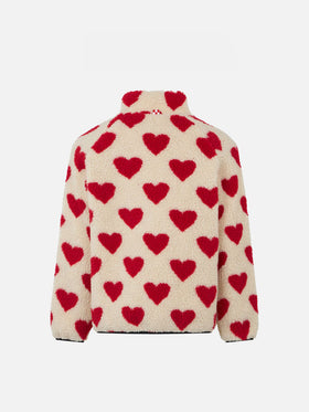 Girl sherpa jacket with hearts print - MC2 Saint Barth