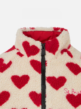 Girl sherpa jacket with hearts print - MC2 Saint Barth
