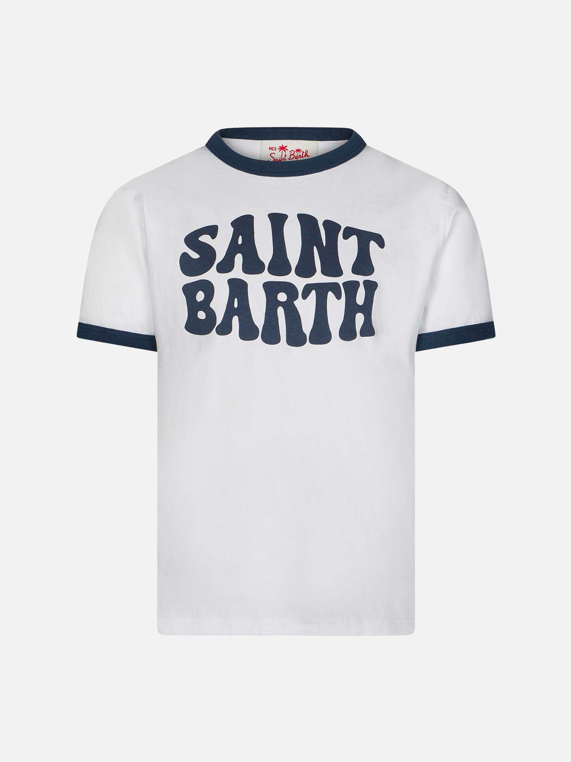 Kid white cotton t-shirt with blue groovy Saint Barth print - MC2 Saint Barth