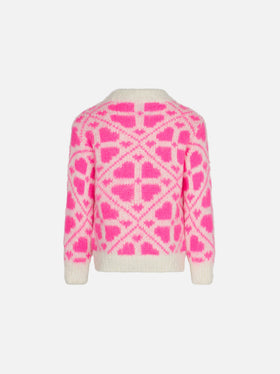 Girl brushed crewneck sweater with heart print - MC2 Saint Barth