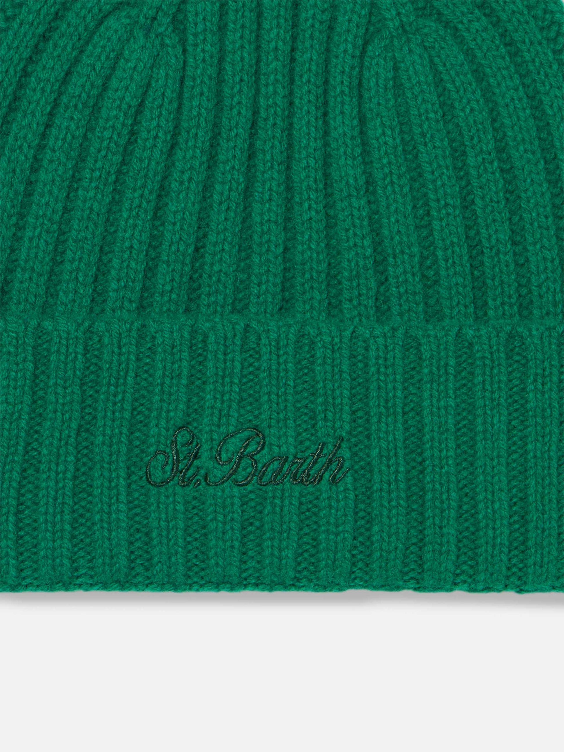 Man green cashmere blend hat Wengen with St. Barth embroidery - MC2 Saint Barth