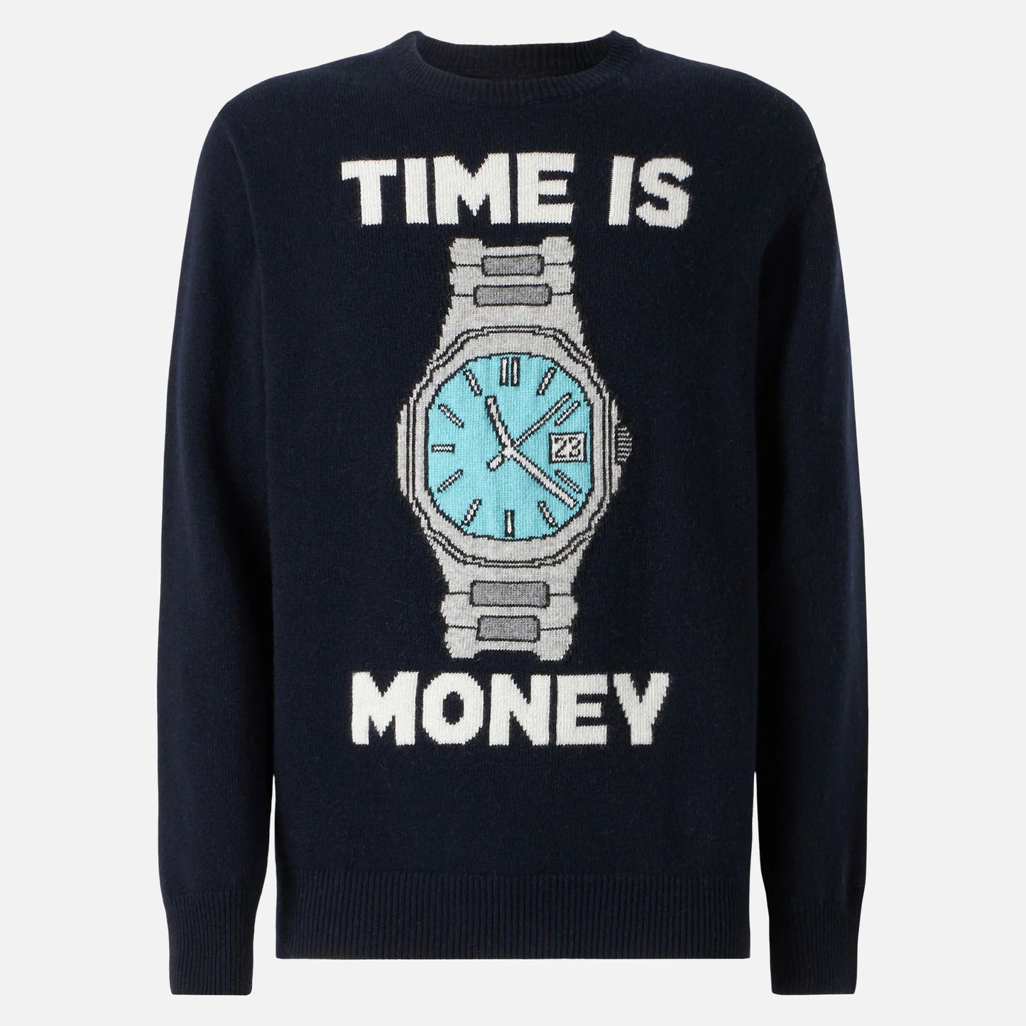 Herrenpullover mit „Time is money“-Stickerei
