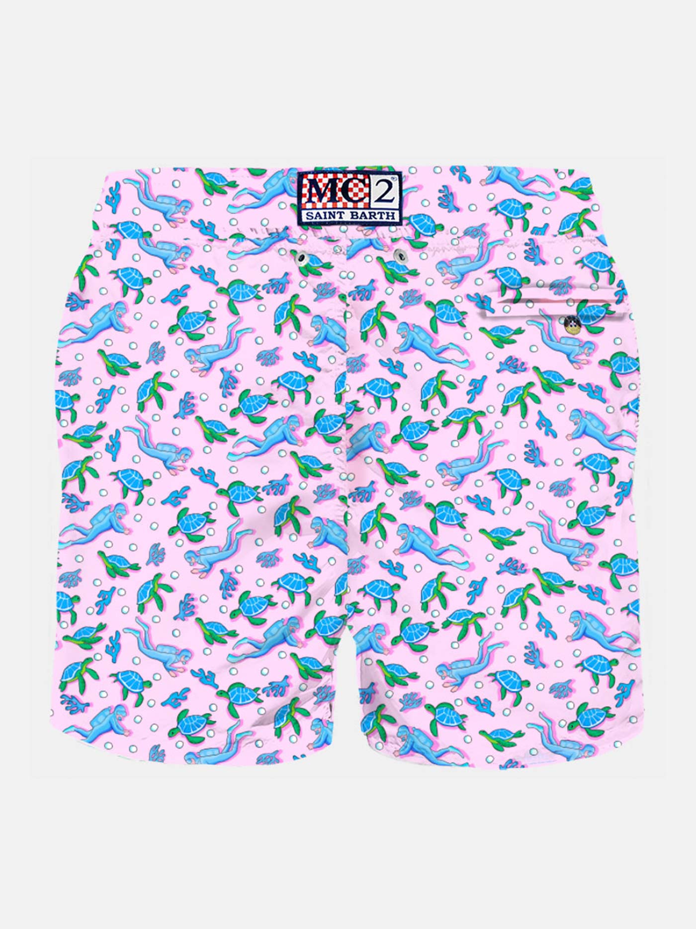Man light fabric swim shorts with turtles and scuba divers print - MC2 Saint Barth