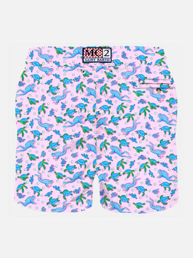 Man light fabric swim shorts with turtles and scuba divers print - MC2 Saint Barth