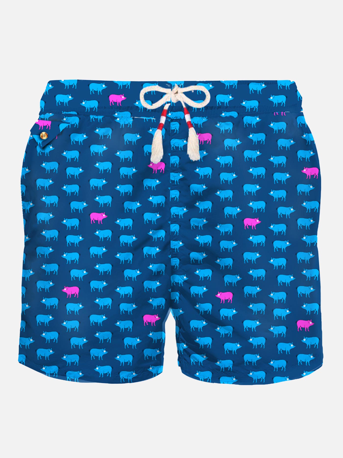 Costume da bagno da uomo in tessuto leggero con stampa maialini