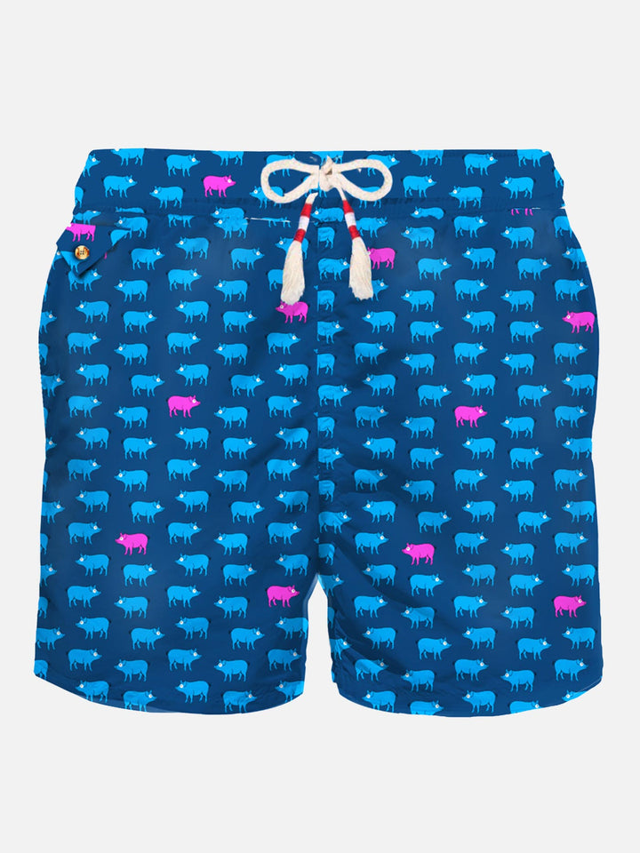 Costume da bagno da uomo in tessuto leggero con stampa maialini