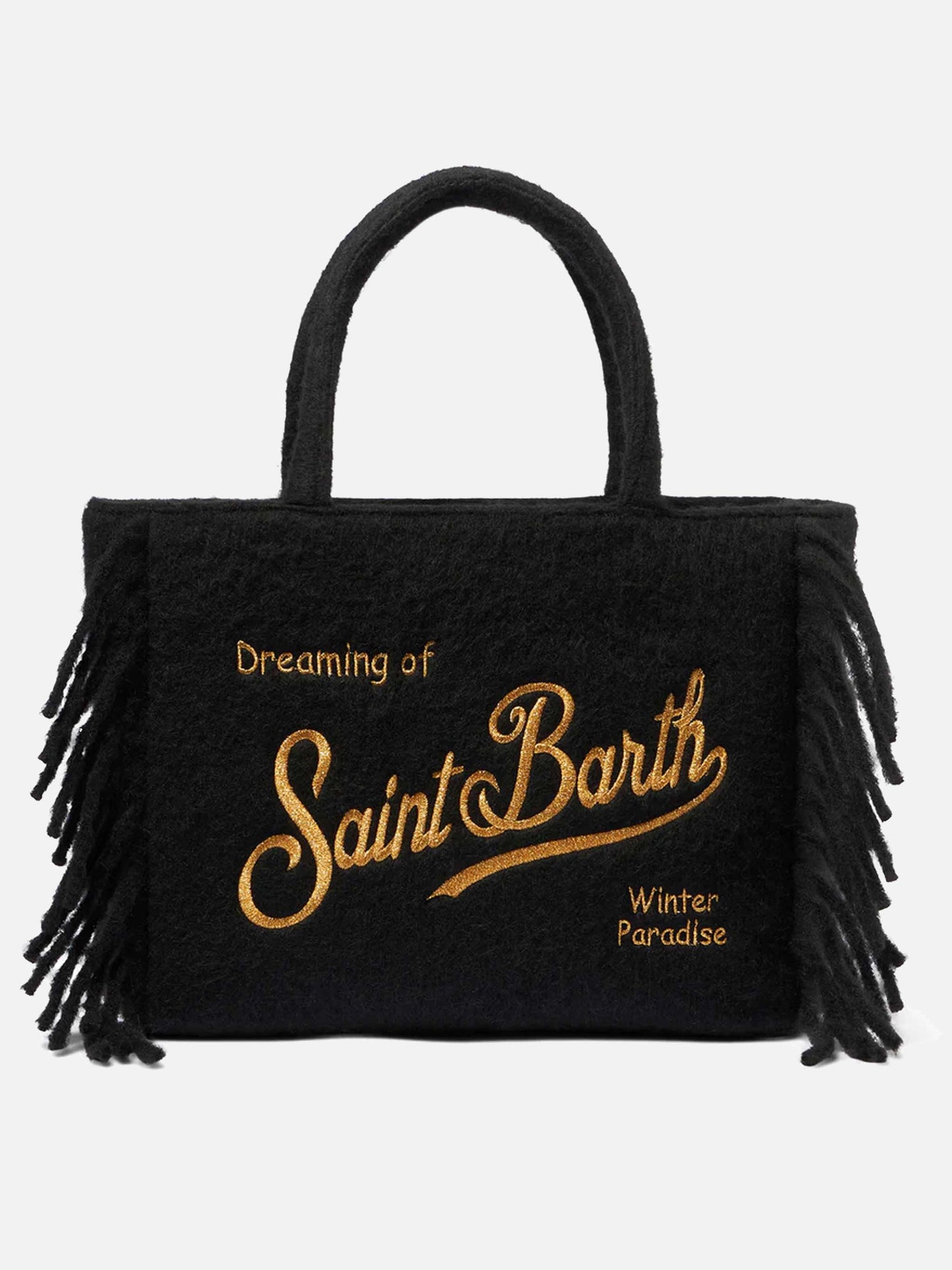 Borsa Vanity nera a spalla con frange