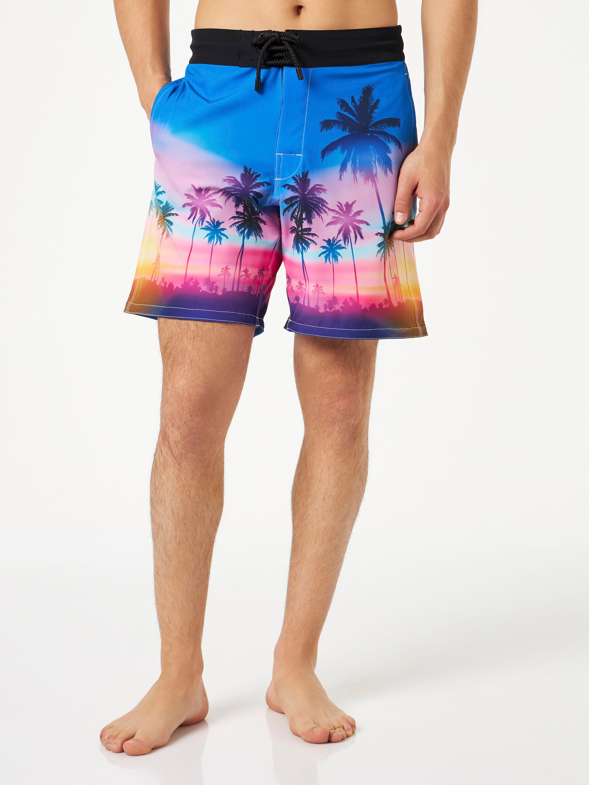 Man comfort and stretch surf shorts with palm print - MC2 Saint Barth