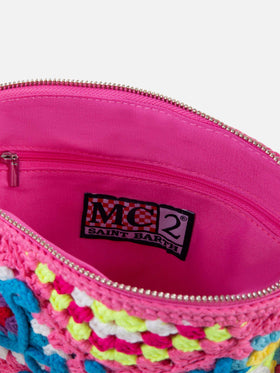 Parisienne pink crochet pouch bag with Saint Barth embroidery - MC2 Saint Barth